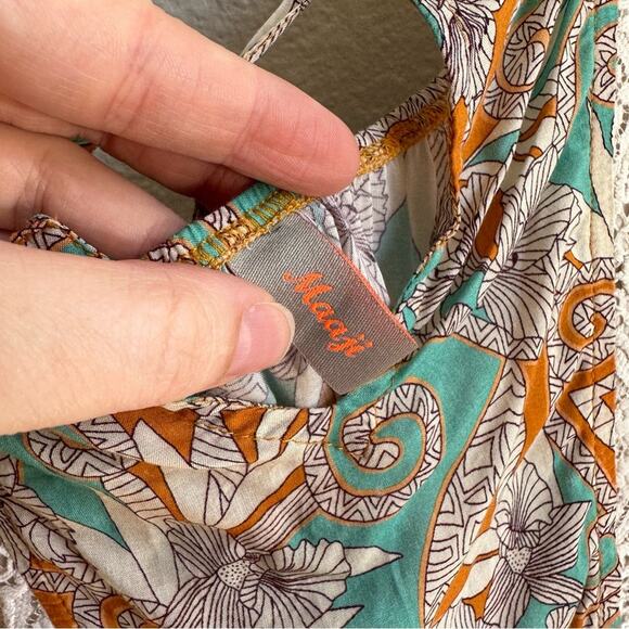 Maaji Cold Shoulder Teal Orange Lace Detail Swim Coverup Dress Size Large - Picture 10 of 11